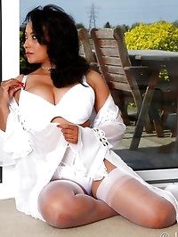 Danica Collins in white lace and nylon stockings and..